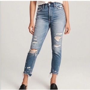 Abercrombie & Fitch High Rise Distressed Blue Jeans